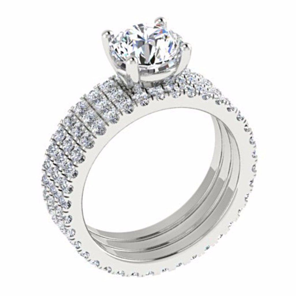 Diamond Engagement Ring and Eternity Bands Set 18K White Gold - Thenetjeweler