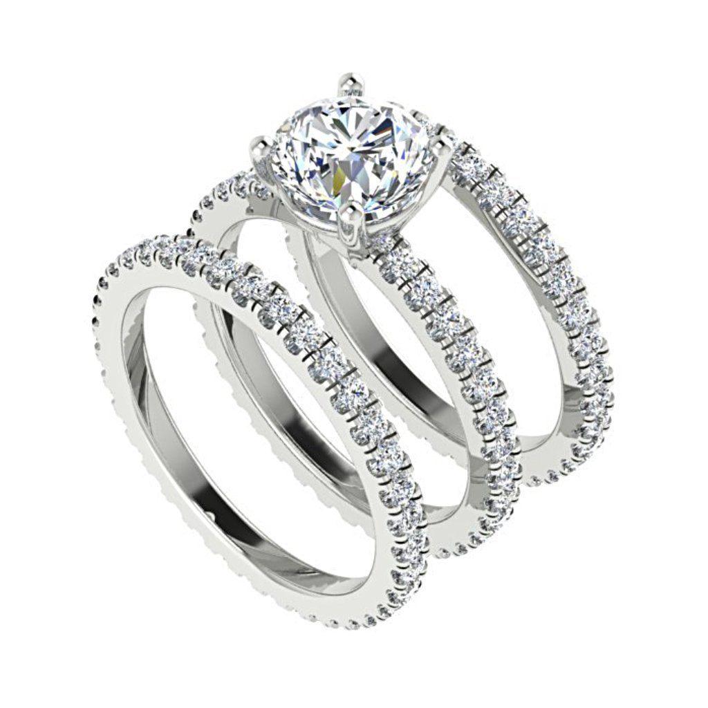 Diamond Engagement Ring and Eternity Bands Set 18K White Gold - Thenetjeweler