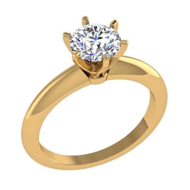 6 Prong Round Diamond Solitaire Engagement Ring 18K Gold - Thenetjeweler
