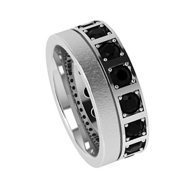 Black Diamond Wedding Band 14K White Gold - Thenetjeweler