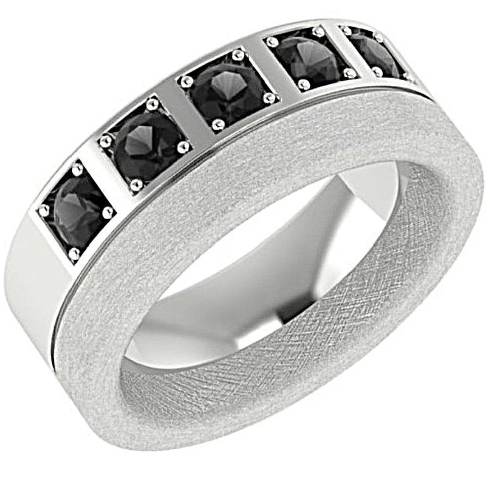 Men's Wedding Band with Black Diamonds 14K White Gold - Thenetjeweler