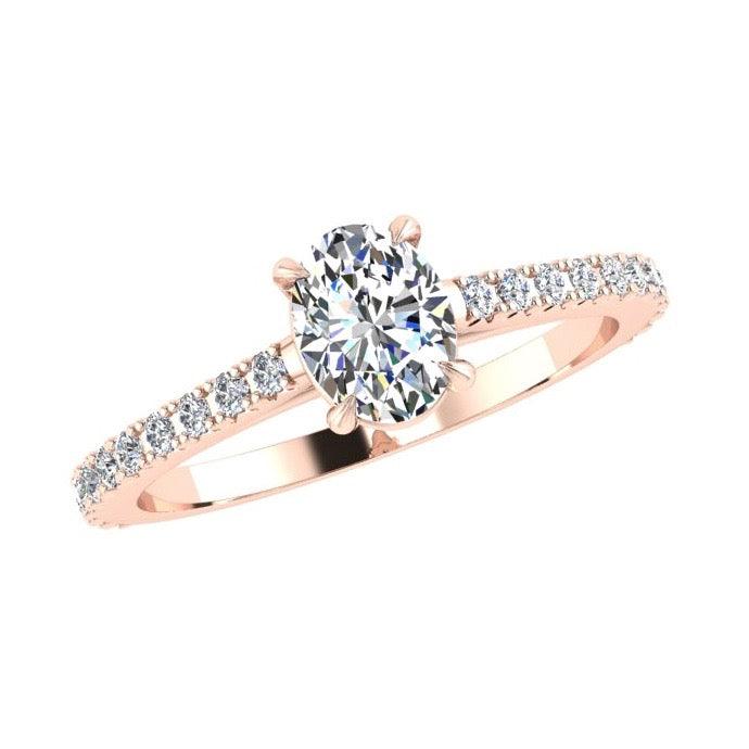Oval Diamond Engagement Ring with Side Stones 18K Rose Gold - Thenetjeweler