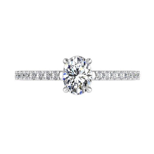 Oval Diamond Engagement Ring with Side Stones 18K Gold (0.18 ct. tw) - Thenetjeweler