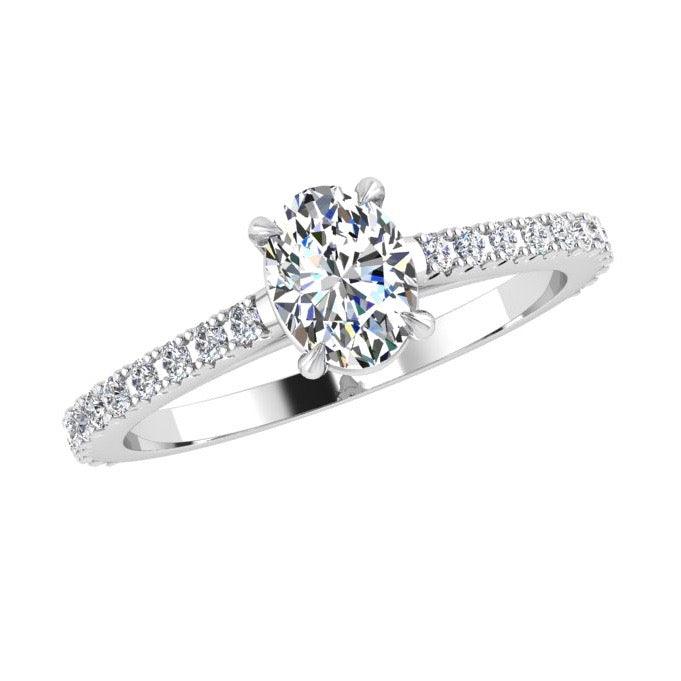 Oval Diamond Engagement Ring with Side Stones 18K Gold (0.18 ct. tw) - Thenetjeweler