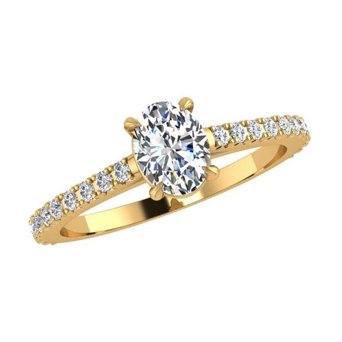 Oval Diamond Engagement Ring with Side Stones 18K Gold (0.18 ct. tw) - Thenetjeweler