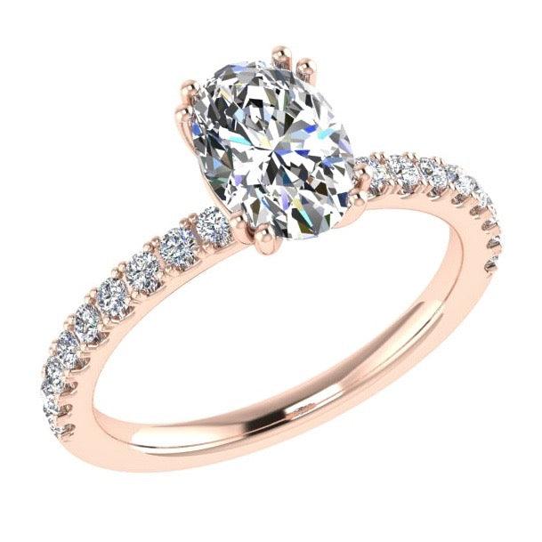 Oval Diamond Side Stone Engagement Ring 18K Gold (0.26 ct. tw) - Thenetjeweler