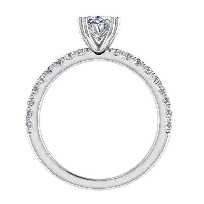 Oval Diamond Side Stone Engagement Ring 18K Gold (0.26 ct. tw) - Thenetjeweler