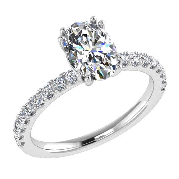 Oval Diamond Side Stone Engagement Ring 18K Gold (0.26 ct. tw) - Thenetjeweler