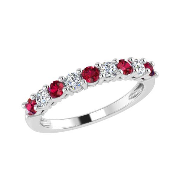 Ruby and Diamond Semi Eternity Ring 18K White Gold - Thenetjeweler