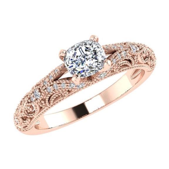 Fancy Milgrain Cushion Diamond Engagement Ring 18K Gold - Thenetjeweler