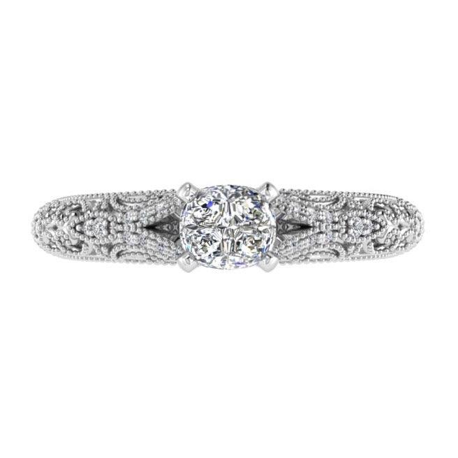 Fancy Milgrain Cushion Diamond Engagement Ring 18K Gold - Thenetjeweler