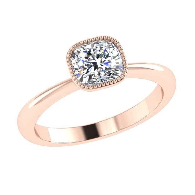 Milgrain Detail Cushion Solitaire Engagement Ring 18K Gold - Thenetjeweler