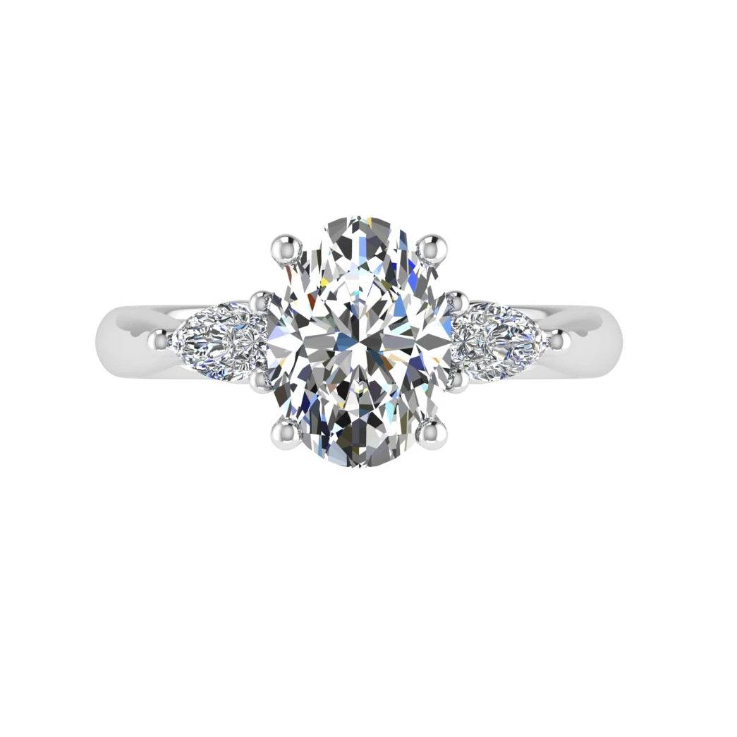 Oval Diamond Engagement Ring with Pear Side Stones 18K Gold - Thenetjeweler