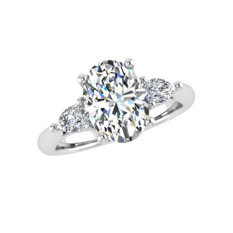 Oval Diamond Engagement Ring with Pear Side Stones 18K Gold - Thenetjeweler