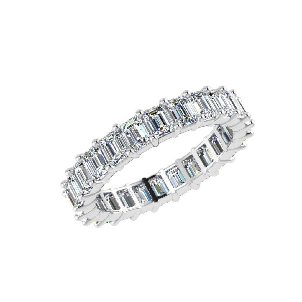 Emerald Cut Diamond Eternity Ring 18K White Gold 3.01 ct.t.w. - Thenetjeweler