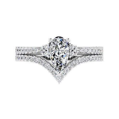 Pear Diamond Ring and V Shaped Diamond Band New Version - Thenetjeweler