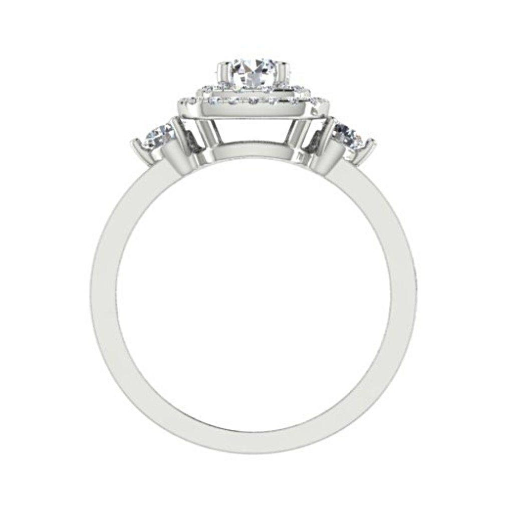 Double Cushion Halo Round Diamond Engagement Ring with Side Stones 18K Gold - Thenetjeweler