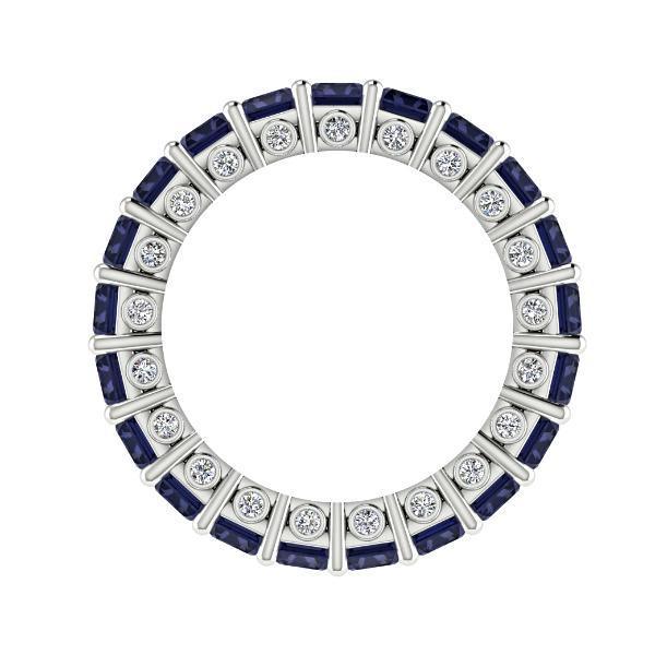 Blue Sapphire and Diamonds Eternity Anniversary Wedding Stackable Band 18k Gold - Thenetjeweler