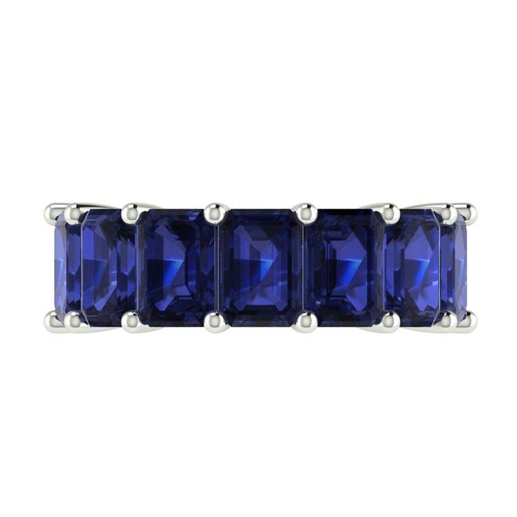 Blue Sapphire Eternity Ring Band 14K White Gold - Thenetjeweler
