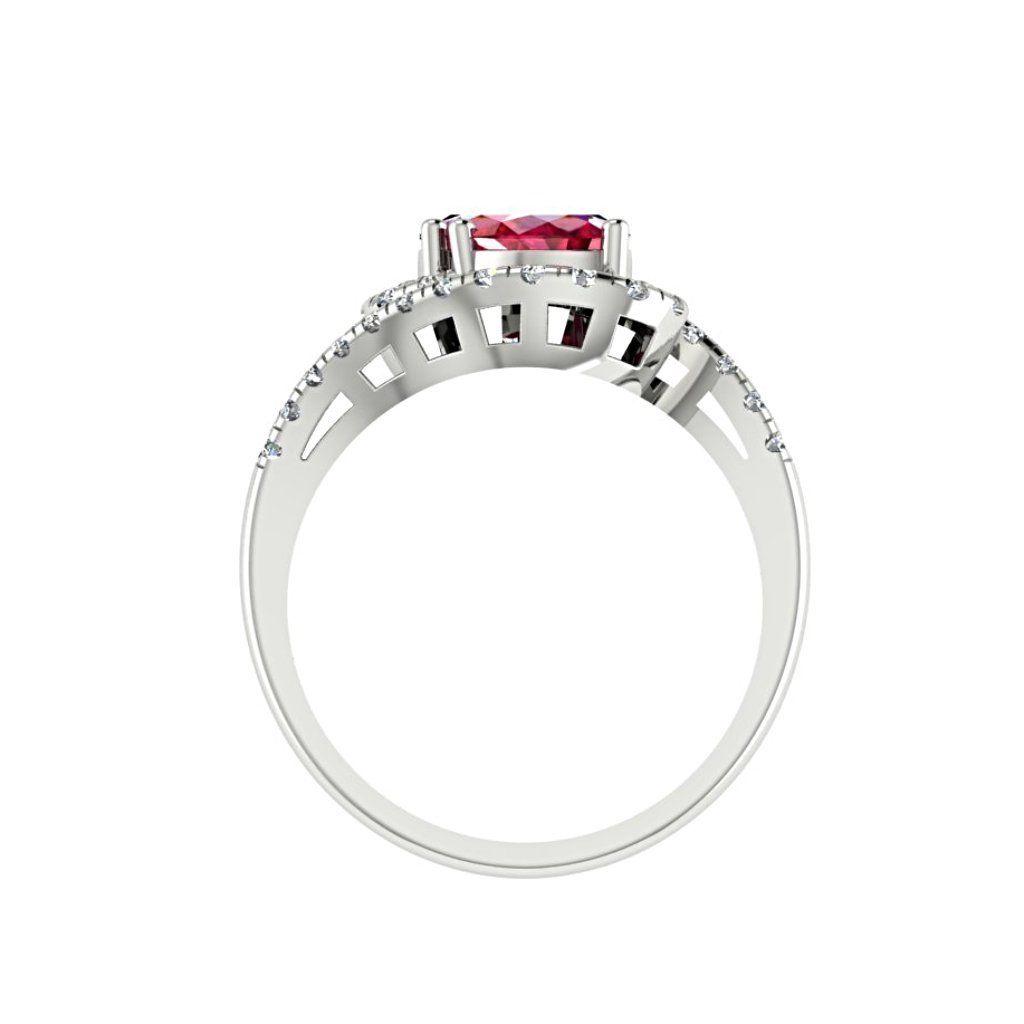 Twin Pear Rubies Diamond Ring 14K Gold Wave Band - Thenetjeweler