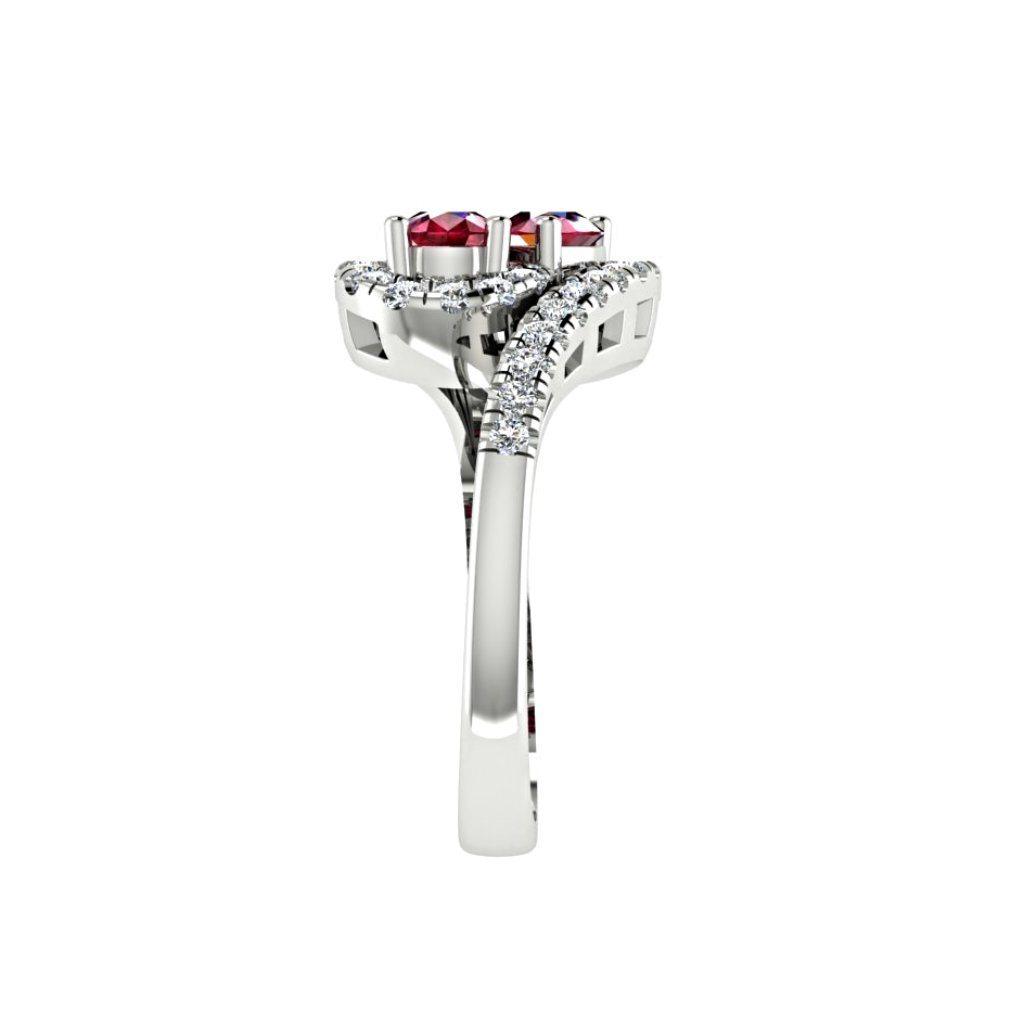 Twin Pear Rubies Diamond Ring 14K Gold Wave Band - Thenetjeweler