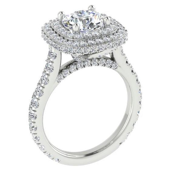 Double Halo Diamond Engagement Ring Setting 14K White Gold 1.46 cts - Thenetjeweler