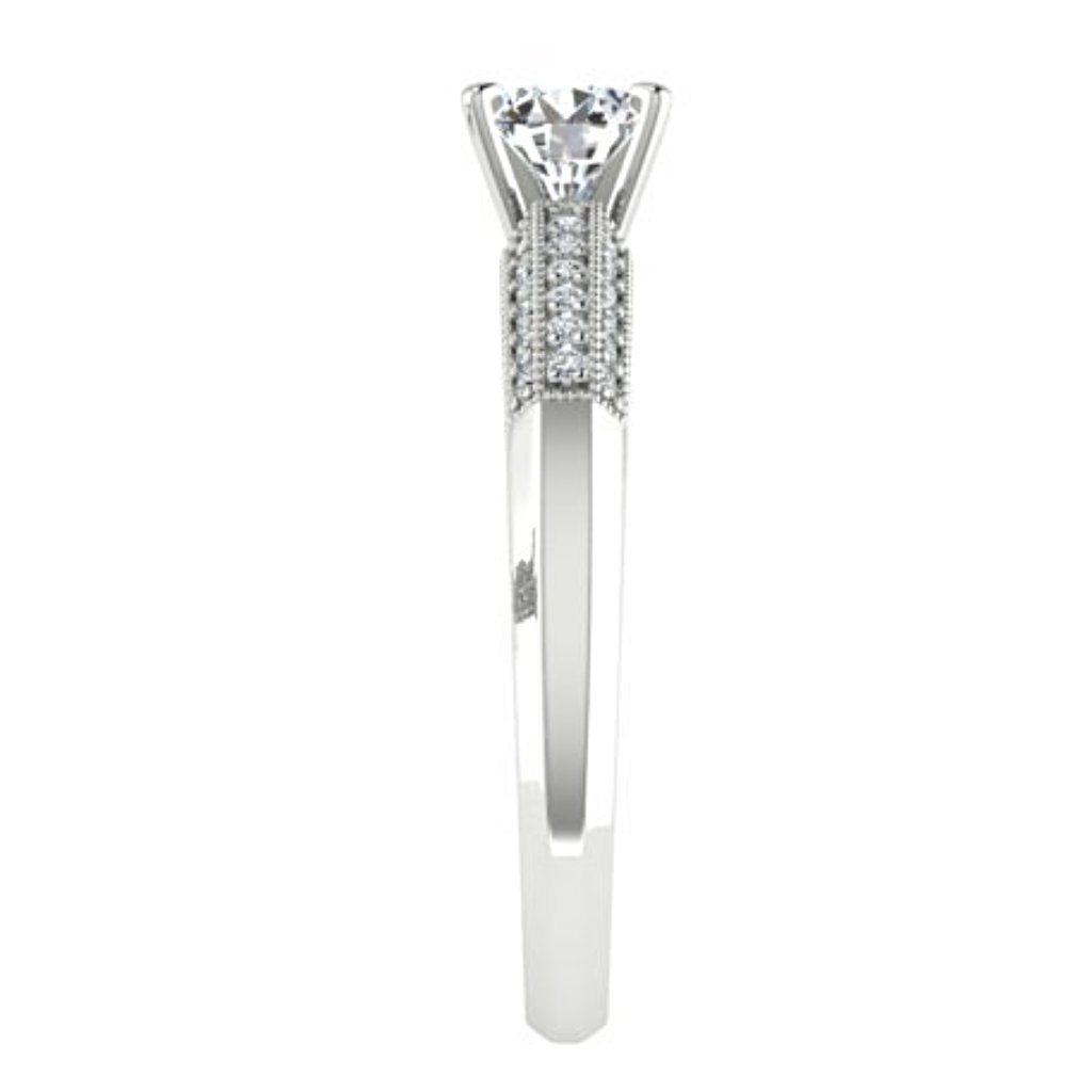 Round Diamond Engagement Ring with Side Stones 18K White Gold - Thenetjeweler