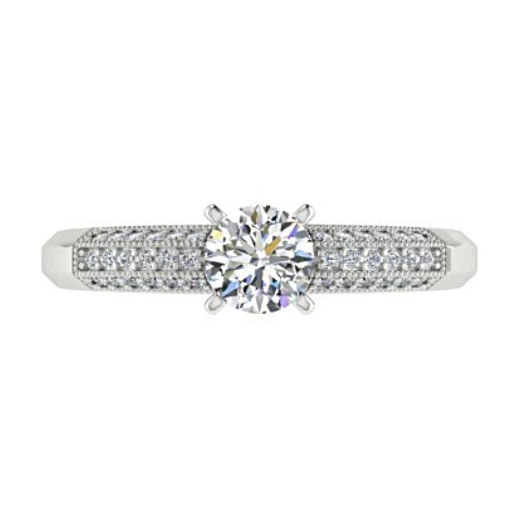 Round Diamond Engagement Ring with Side Stones 18K White Gold - Thenetjeweler