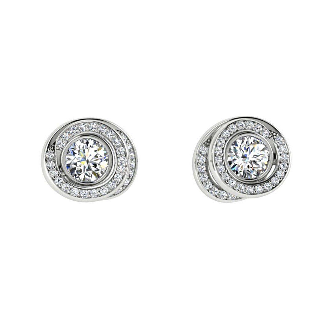 Diamond Twisted Halo Stud Earrings 14K White Gold - Thenetjeweler
