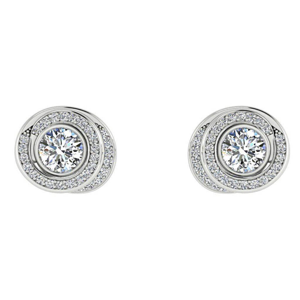 Diamond Twisted Halo Stud Earrings 14K White Gold - Thenetjeweler