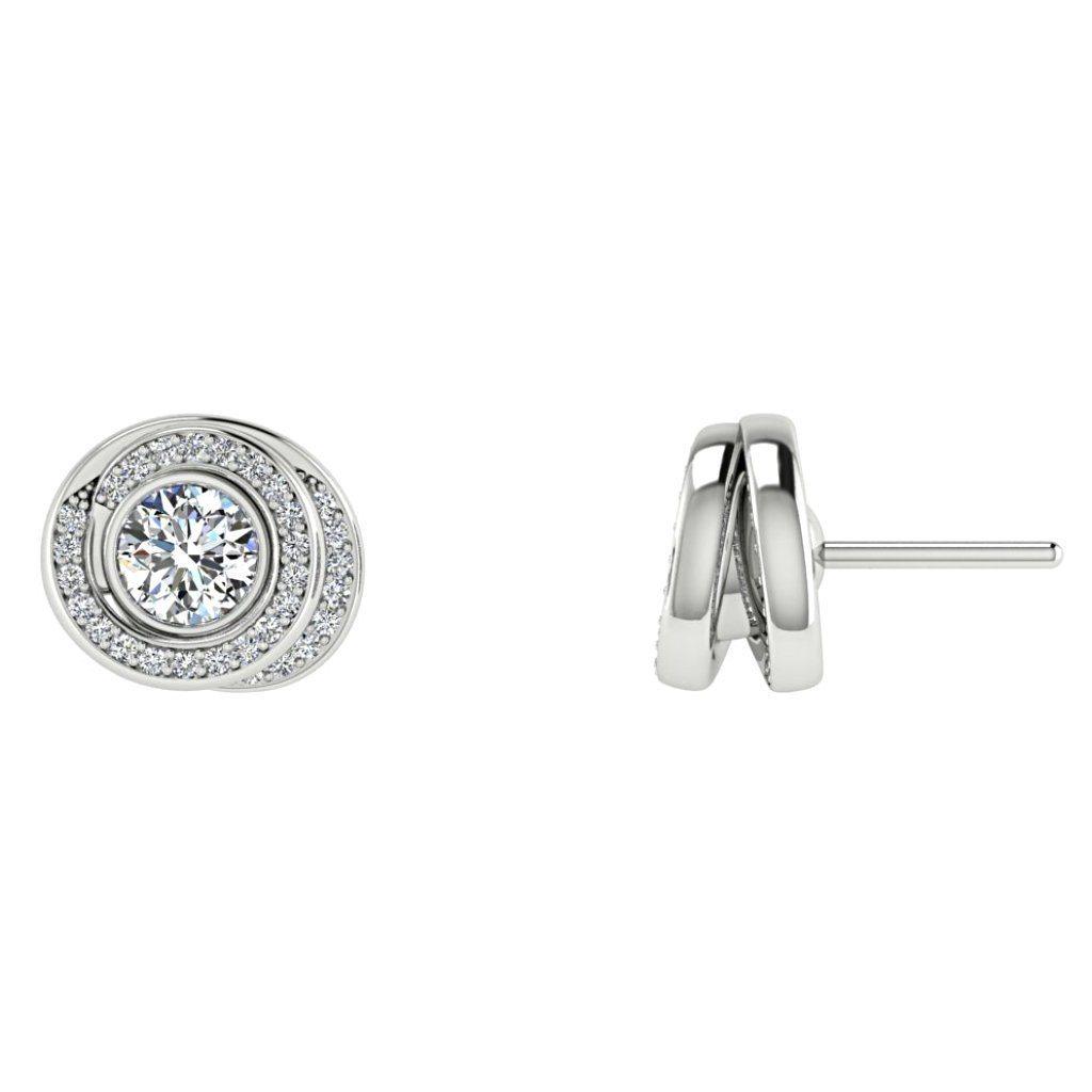 Diamond Twisted Halo Stud Earrings 14K White Gold - Thenetjeweler