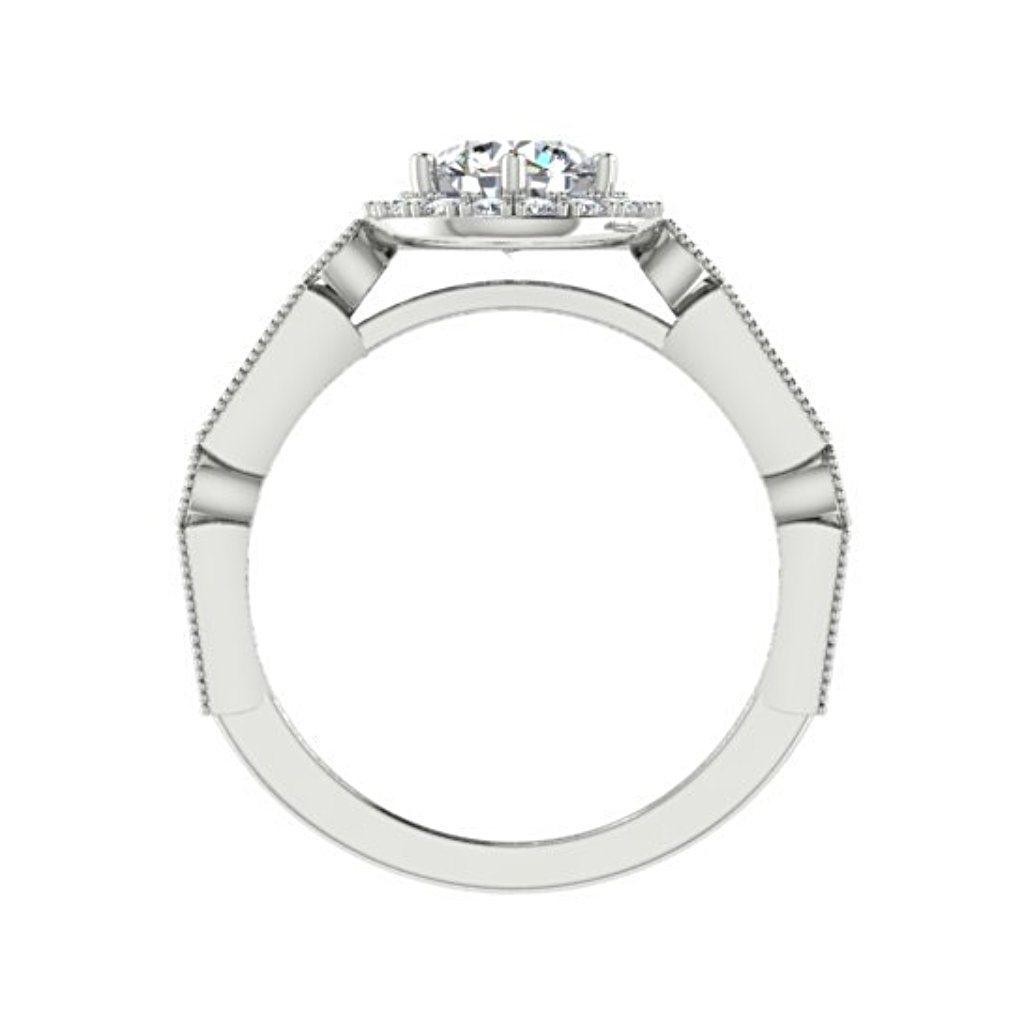 Round Diamond Halo Engagement Ring with Baguette Side Stones 18K Gold - Thenetjeweler