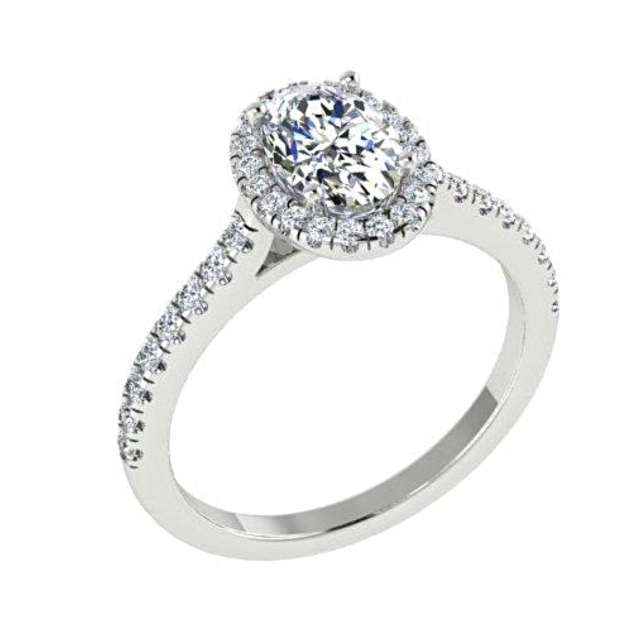 Oval Diamond Halo Engagement Ring with Side Stones 18K White Gold - Thenetjeweler