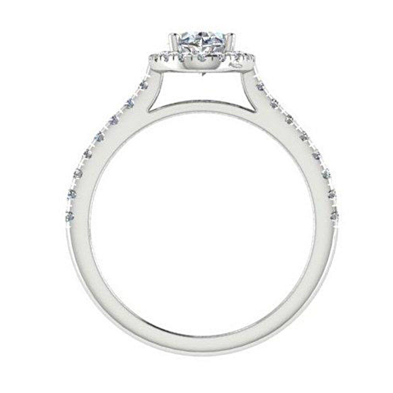 Oval Diamond Halo Engagement Ring with Side Stones 18K White Gold - Thenetjeweler