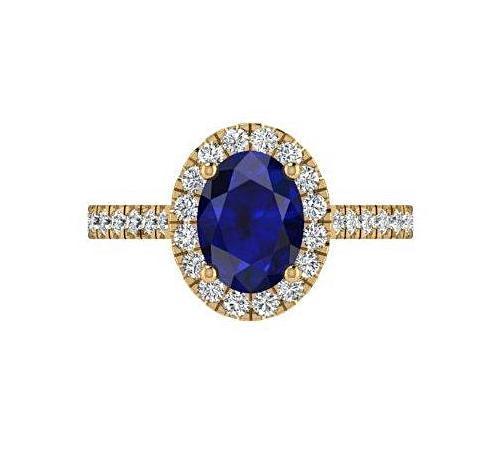 Oval Sapphire Halo Diamond Ring with Side Stones 18K White Gold - Thenetjeweler