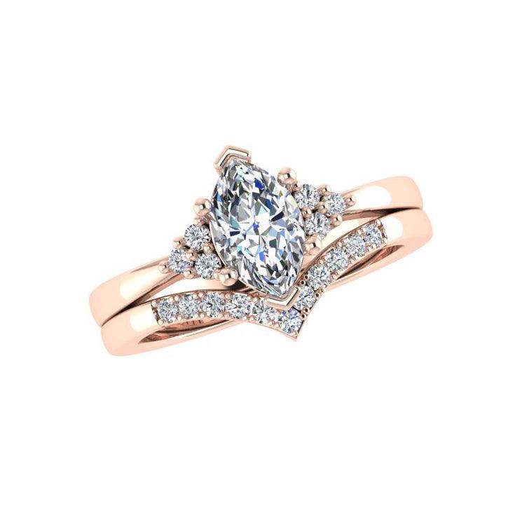 V shaped diamond wedding band and Engagement ring set - Thenetjeweler