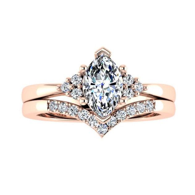V shaped diamond wedding band and Engagement ring set - Thenetjeweler