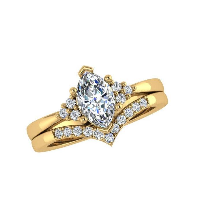 V shaped diamond wedding band and Engagement ring set - Thenetjeweler