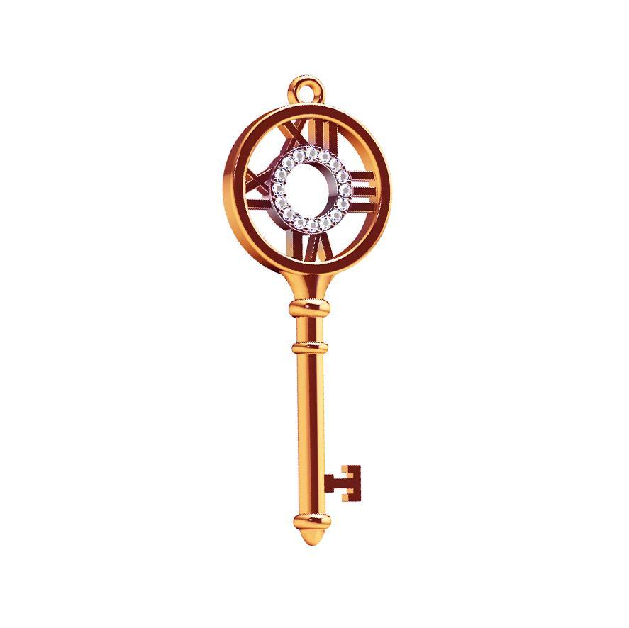 Diamond Key Pendant with Roman Numerals 14K Yellow Gold (0.14 ct. tw.) - Thenetjeweler