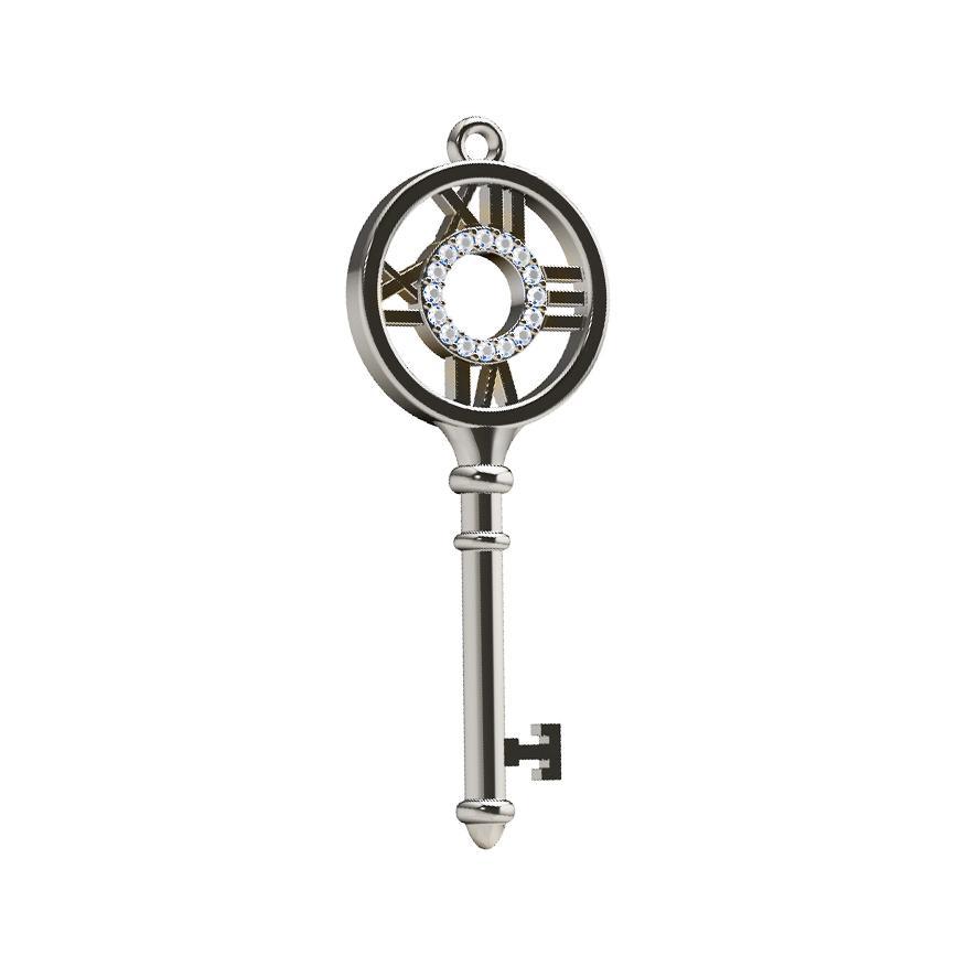 Diamond Key Pendant with Roman Numerals 14K Yellow Gold (0.14 ct. tw.) - Thenetjeweler