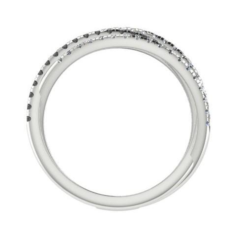 Black and White Diamonds Wide Ring 14K White Gold Crisscross Band - Thenetjeweler