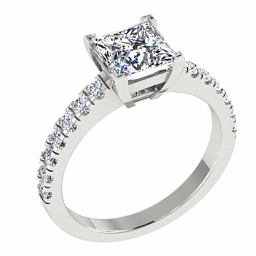 Princess Diamond Engagement Ring with Side Stones 18K Gold - Thenetjeweler