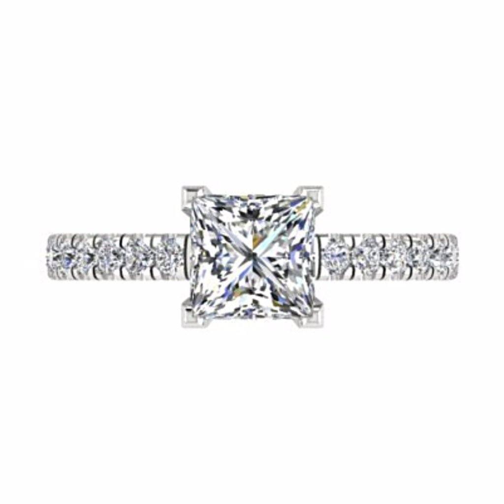 Princess Diamond Engagement Ring with Side Stones 18K Gold - Thenetjeweler