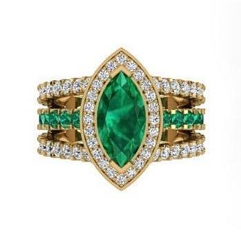 Marquise Diamond and Emerald Ring 18K Yellow Gold - Thenetjeweler