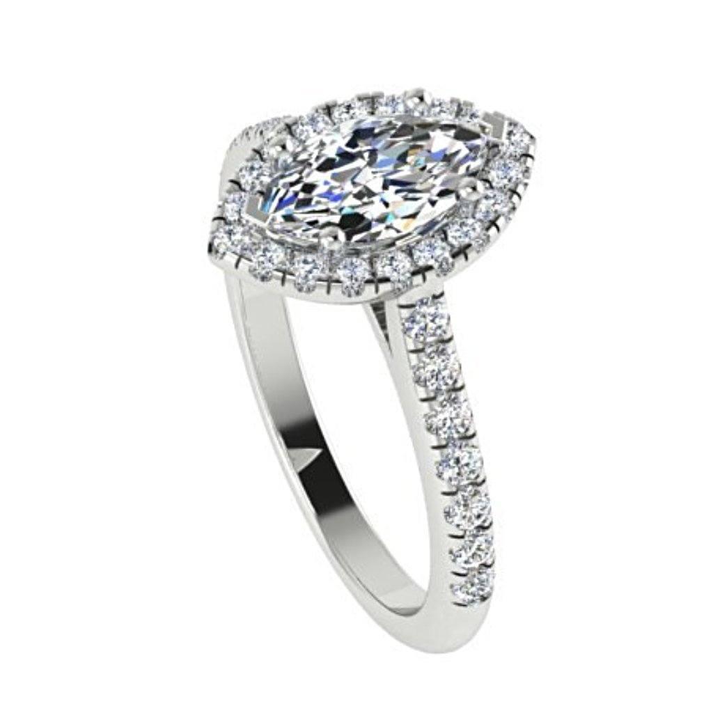 Marquise Diamond Halo Engagement Ring with Sides Stones 18K White Gold Setting - Thenetjeweler