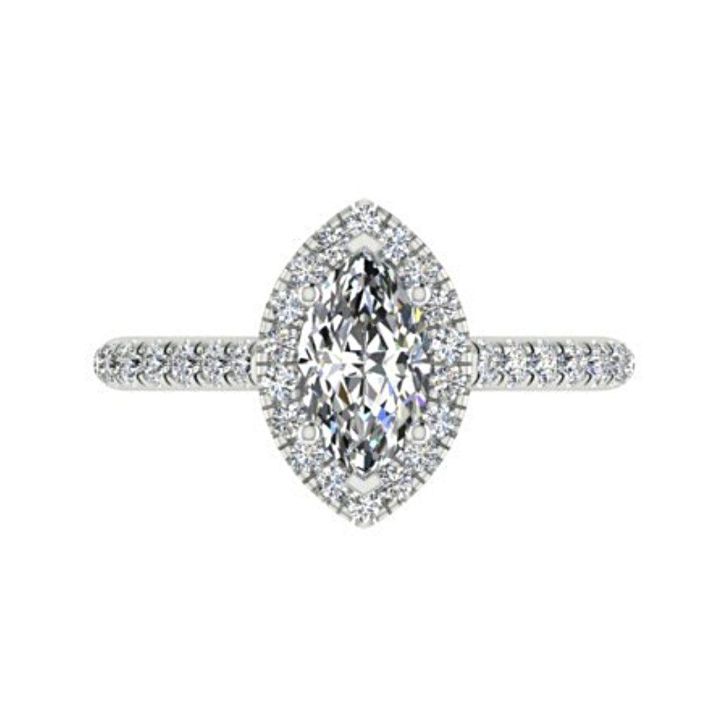 Marquise Diamond Halo Engagement Ring with Sides Stones 18K White Gold Setting - Thenetjeweler