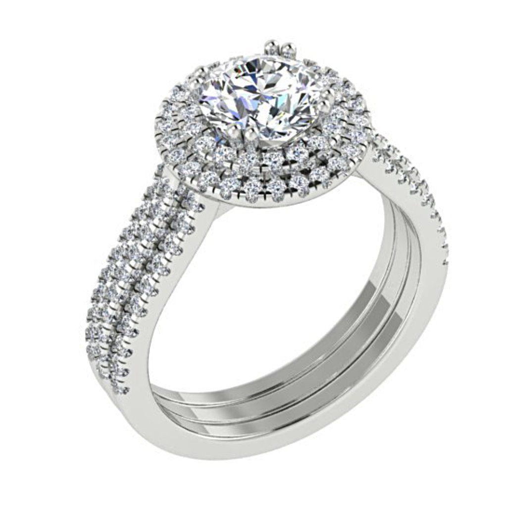 Double Halo Round Diamond Engagement Ring Setting 18K White Gold - Thenetjeweler