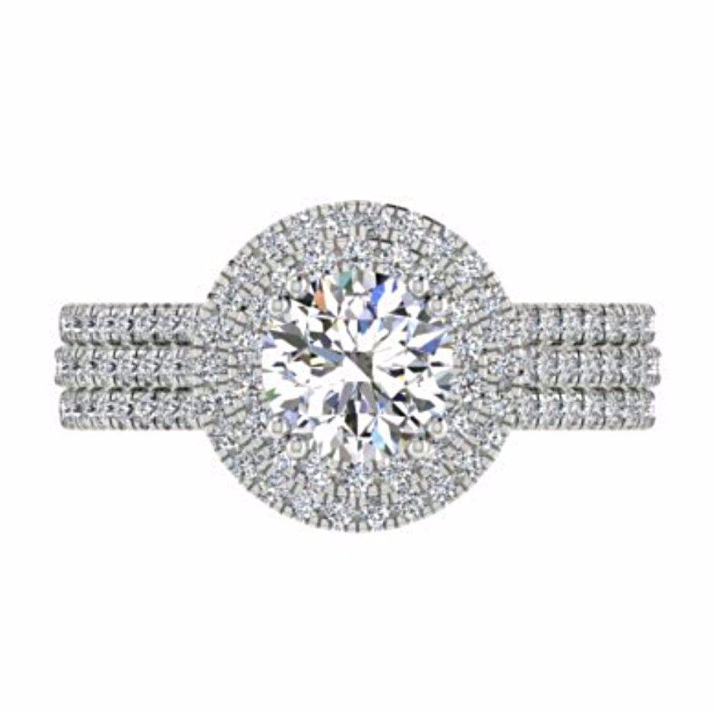 Double Halo Round Diamond Engagement Ring Setting 18K White Gold - Thenetjeweler