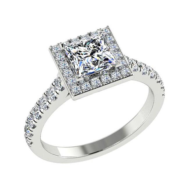 Princess Cut Diamond Square Halo Ring 18K Gold - Thenetjeweler