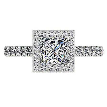 Princess Cut Diamond Square Halo Ring 18K Gold - Thenetjeweler